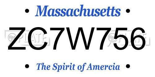 ZC7W756 Massachusetts License Plate