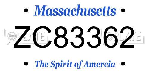 ZC83362 Massachusetts License Plate