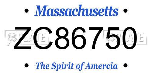 ZC86750 Massachusetts License Plate