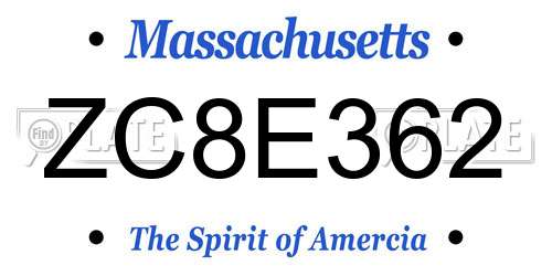 ZC8E362 Massachusetts License Plate