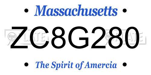 ZC8G280 Massachusetts License Plate
