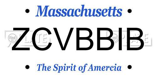 ZCVBBIB Massachusetts License Plate