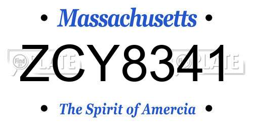 ZCY8341 Massachusetts License Plate