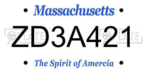 ZD3A421 Massachusetts License Plate