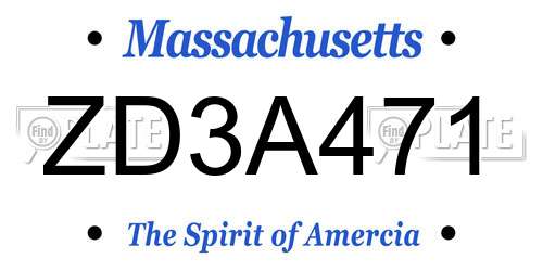 ZD3A471 Massachusetts License Plate