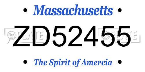 ZD52455 Massachusetts License Plate