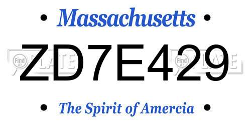 ZD7E429 Massachusetts License Plate