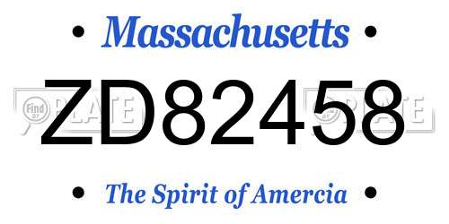 ZD82458 Massachusetts License Plate