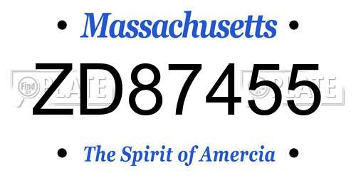 ZD87455 Massachusetts License Plate