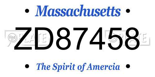 ZD87458 Massachusetts License Plate
