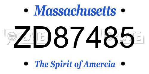 ZD87485 Massachusetts License Plate