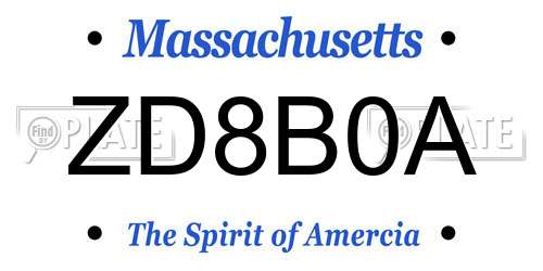 ZD8B0A Massachusetts License Plate