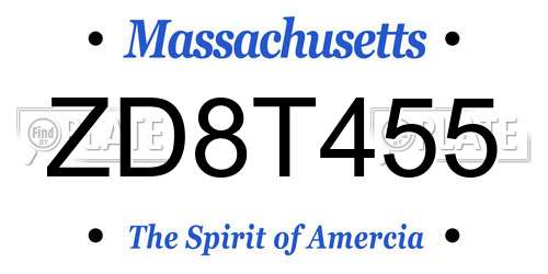 ZD8T455 Massachusetts License Plate