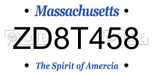 ZD8T458 Massachusetts License Plate