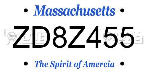 ZD8Z455 Massachusetts License Plate