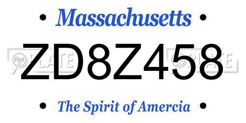 ZD8Z458 Massachusetts License Plate