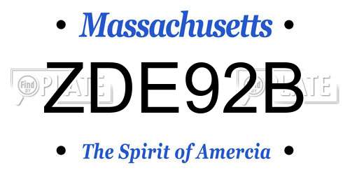 ZDE92B Massachusetts License Plate