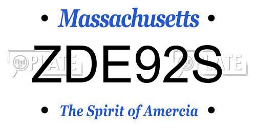 ZDE92S Massachusetts License Plate