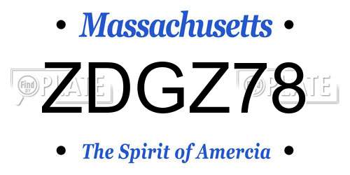ZDGZ78 Massachusetts License Plate