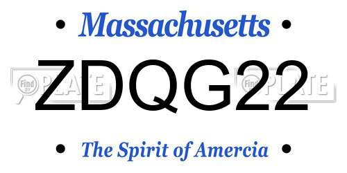 ZDQG22 Massachusetts License Plate