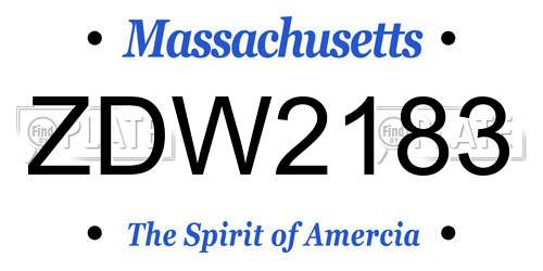ZDW2183 Massachusetts License Plate