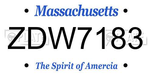 ZDW7183 Massachusetts License Plate