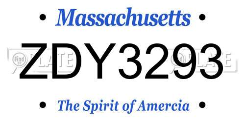 ZDY3293 Massachusetts License Plate