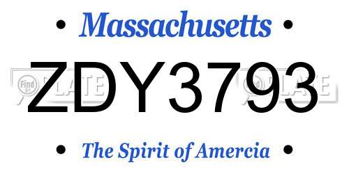ZDY3793 Massachusetts License Plate