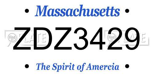 ZDZ3429 Massachusetts License Plate