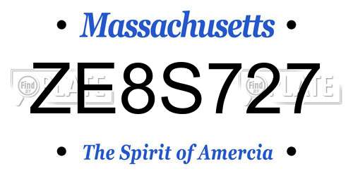 ZE8S727 Massachusetts License Plate
