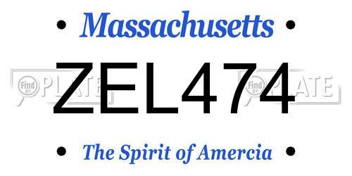 ZEL474 Massachusetts License Plate