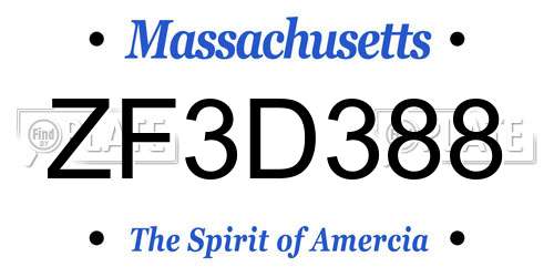ZF3D388 Massachusetts License Plate