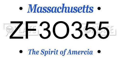 ZF3O355 Massachusetts License Plate