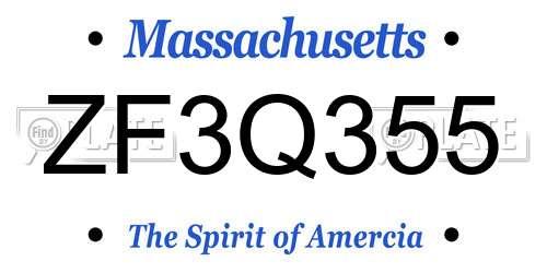 ZF3Q355 Massachusetts License Plate