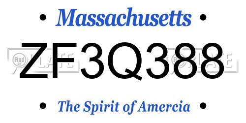 ZF3Q388 Massachusetts License Plate