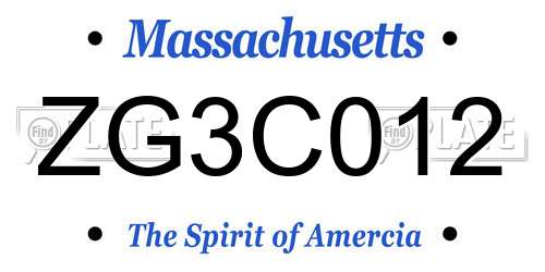 ZG3C012 Massachusetts License Plate