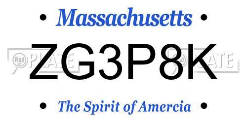 ZG3P8K Massachusetts License Plate