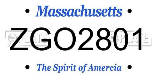 ZGO2801 Massachusetts License Plate