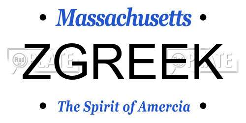ZGREEK Massachusetts License Plate