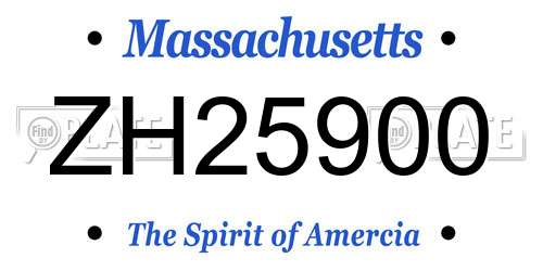 ZH25900 Massachusetts License Plate
