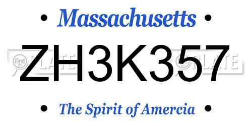 ZH3K357 Massachusetts License Plate