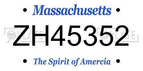 ZH45352 Massachusetts License Plate