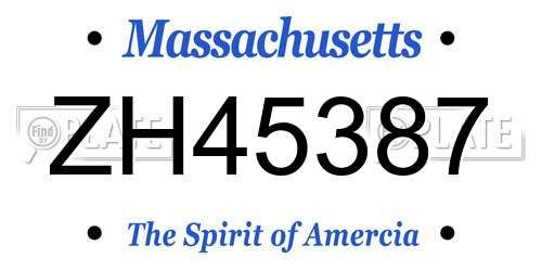 ZH45387 Massachusetts License Plate