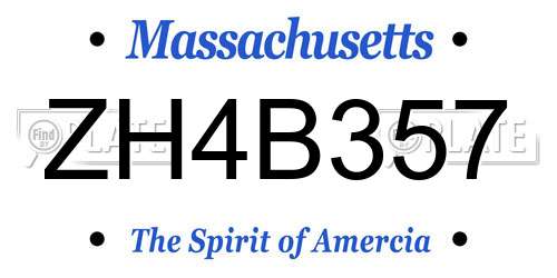 ZH4B357 Massachusetts License Plate