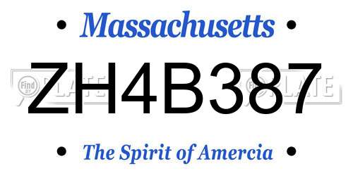 ZH4B387 Massachusetts License Plate