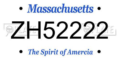 ZH52222 Massachusetts License Plate