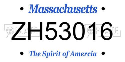 ZH53016 Massachusetts License Plate