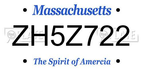 ZH5Z722 Massachusetts License Plate