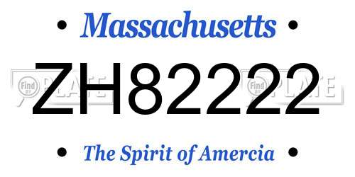 ZH82222 Massachusetts License Plate