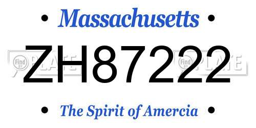 ZH87222 Massachusetts License Plate